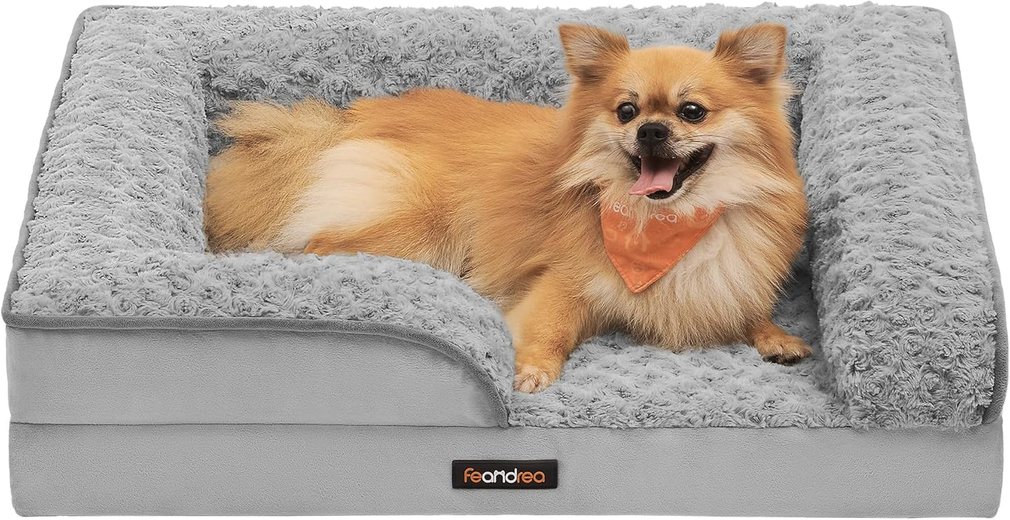 Orthopedic Dog Bed for Large Dogs, Memory Foam Dog Bed Sofa Pet Couch with Sides, Removable Washable Cover and Waterproof Liner, 122 X 89 X 18 Cm, Dove Grey PGW254G01