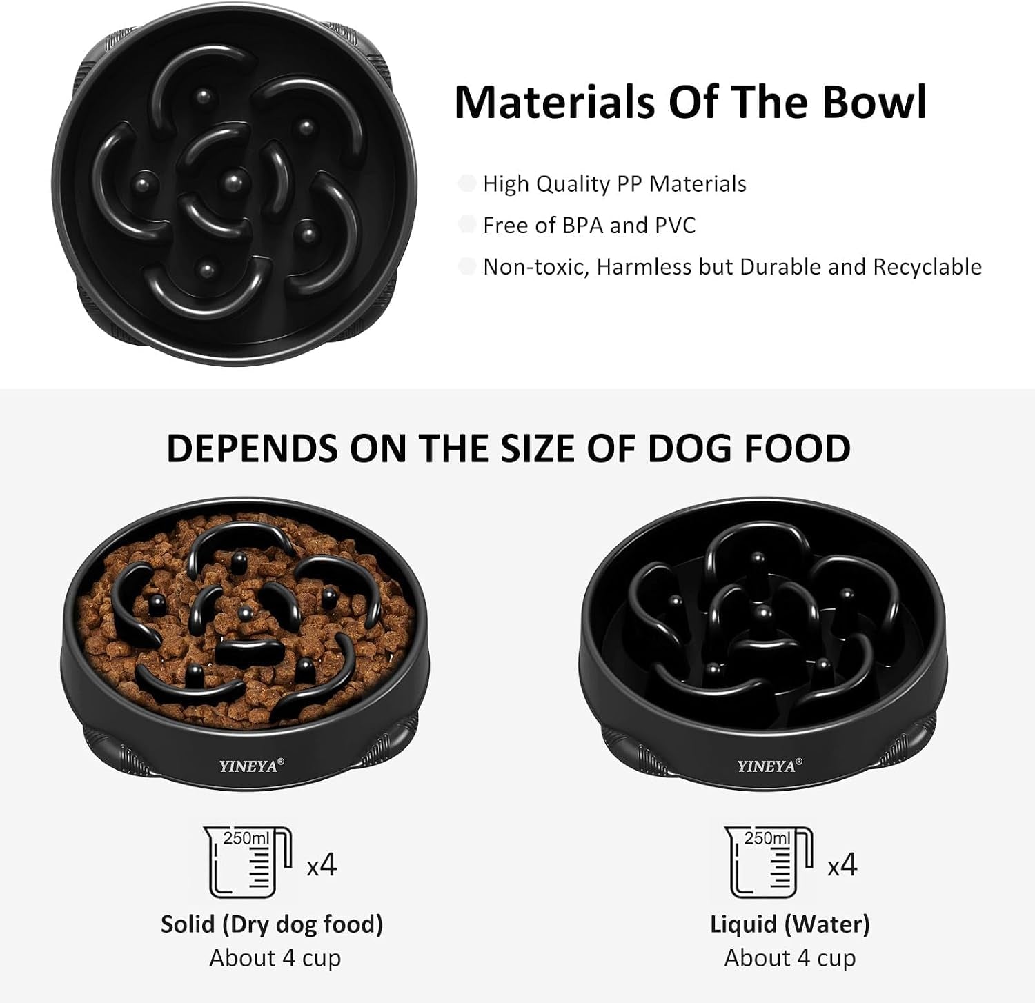 4 Cups Slow Feeder Dog Bowls Large Breed Anti-Choking Healthy Eating | Dog Food Bowl Slow down Eating Prevents Bloat, Promotes Healthy Digestion, Puzzle Feeder Interactive Makes Meal Time Fun