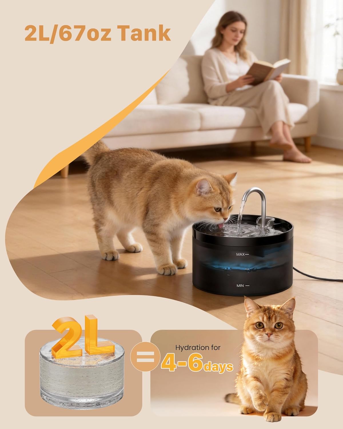 Cat Water Fountain for Drinking: 2L Cat Water Fountain - Super Silent Pet Water Fountain -  Cats Drinking Fountain for Multiple Petsprom