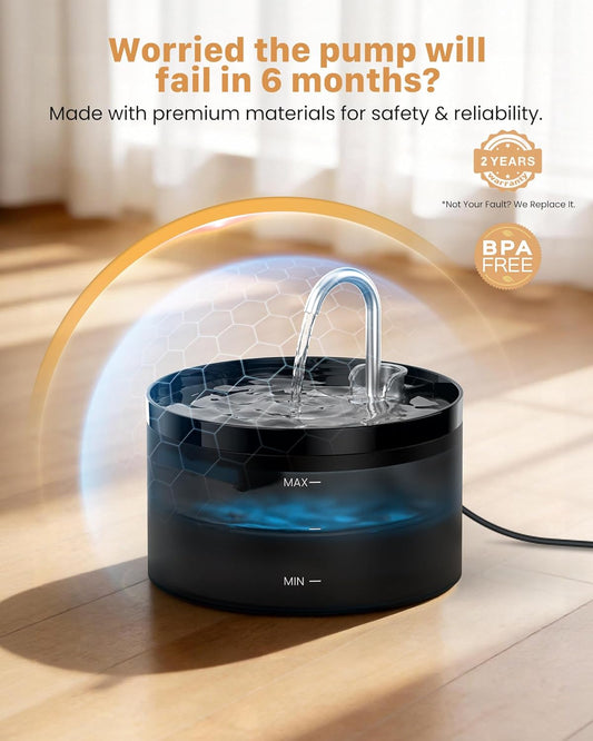 Cat Water Fountain for Drinking: 2L Cat Water Fountain - Super Silent Pet Water Fountain -  Cats Drinking Fountain for Multiple Petsprom