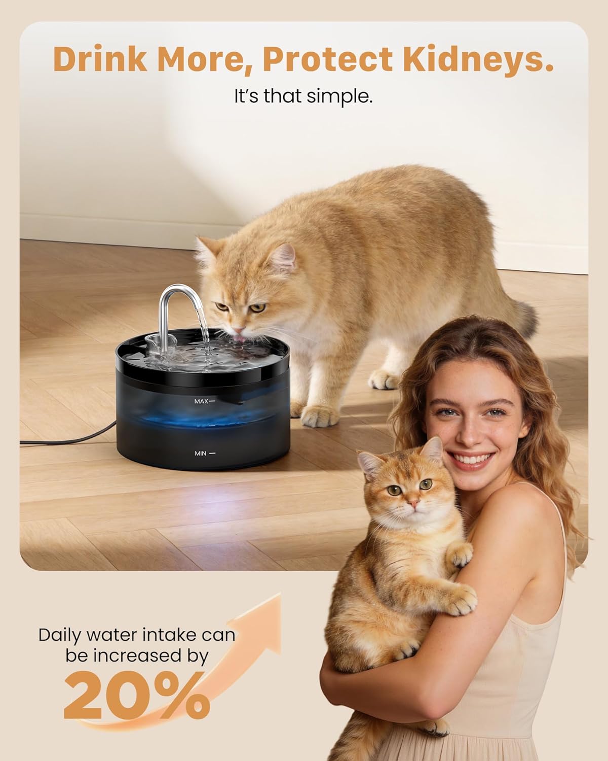 Cat Water Fountain for Drinking: 2L Cat Water Fountain - Super Silent Pet Water Fountain -  Cats Drinking Fountain for Multiple Petsprom