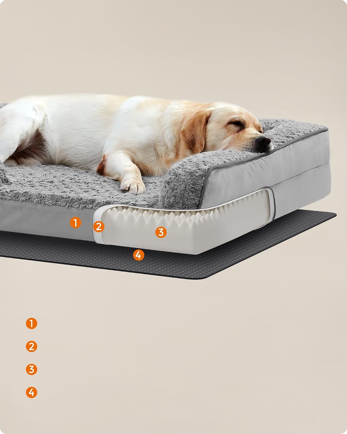Orthopedic Dog Bed for Large Dogs, Memory Foam Dog Bed Sofa Pet Couch with Sides, Removable Washable Cover and Waterproof Liner, 122 X 89 X 18 Cm, Dove Grey PGW254G01