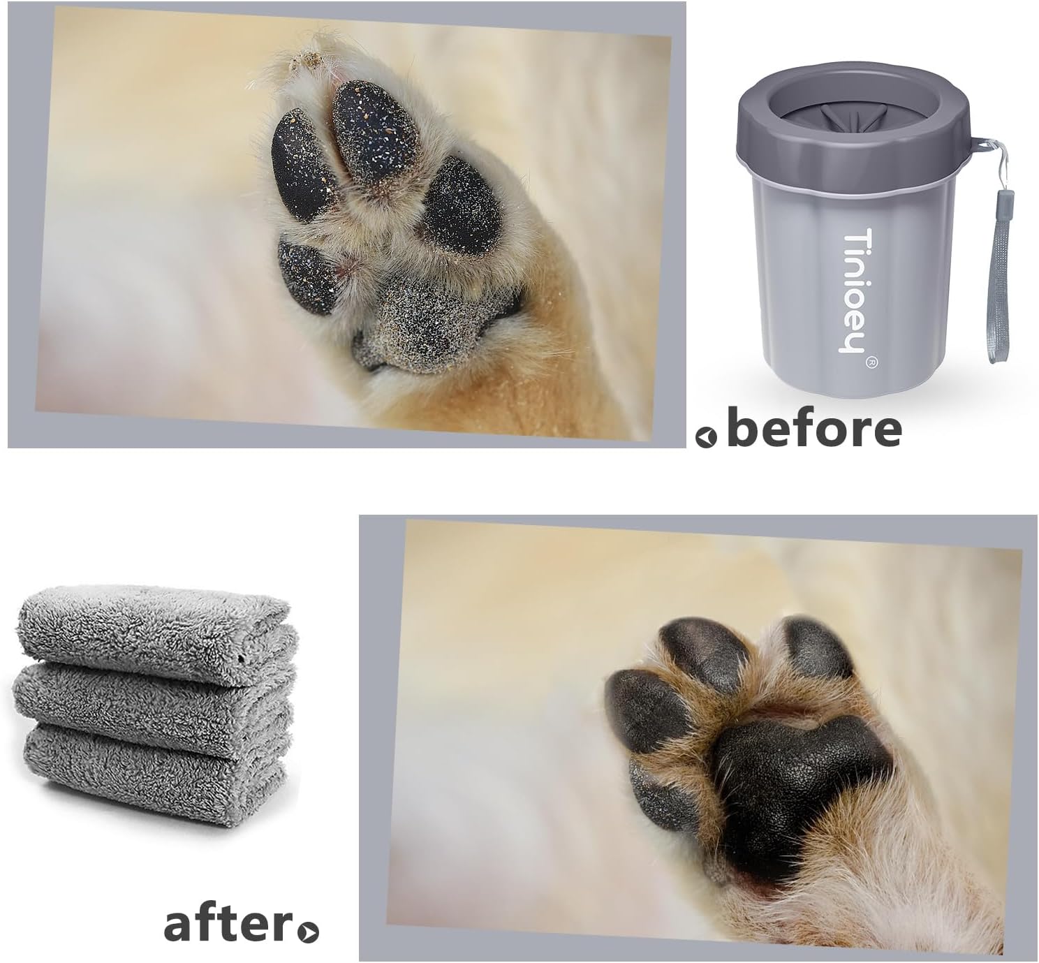 Dog Paw Cleaner Cup, Medium Dog Paw Washer, Muddy Paw Cleaner | 3 Absorbent Towels, Soft Silicone Brush, Pet Foot Cleaner for Small & Medium Dogs, Muddy Paw Wash, Travel & Hiking