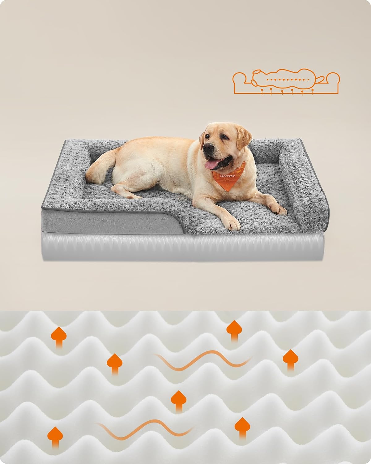 Orthopedic Dog Bed for Large Dogs, Memory Foam Dog Bed Sofa Pet Couch with Sides, Removable Washable Cover and Waterproof Liner, 122 X 89 X 18 Cm, Dove Grey PGW254G01