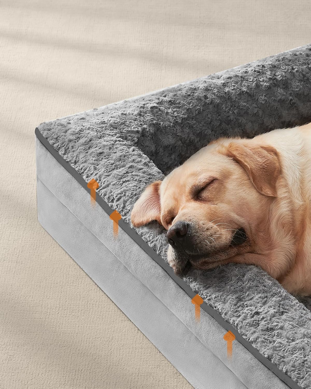 Orthopedic Dog Bed for Large Dogs, Memory Foam Dog Bed Sofa Pet Couch with Sides, Removable Washable Cover and Waterproof Liner, 122 X 89 X 18 Cm, Dove Grey PGW254G01