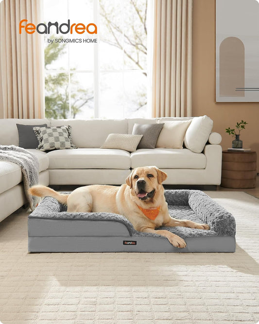 Orthopedic Dog Bed for Large Dogs, Memory Foam Dog Bed Sofa Pet Couch with Sides, Removable Washable Cover and Waterproof Liner, 122 X 89 X 18 Cm, Dove Grey PGW254G01