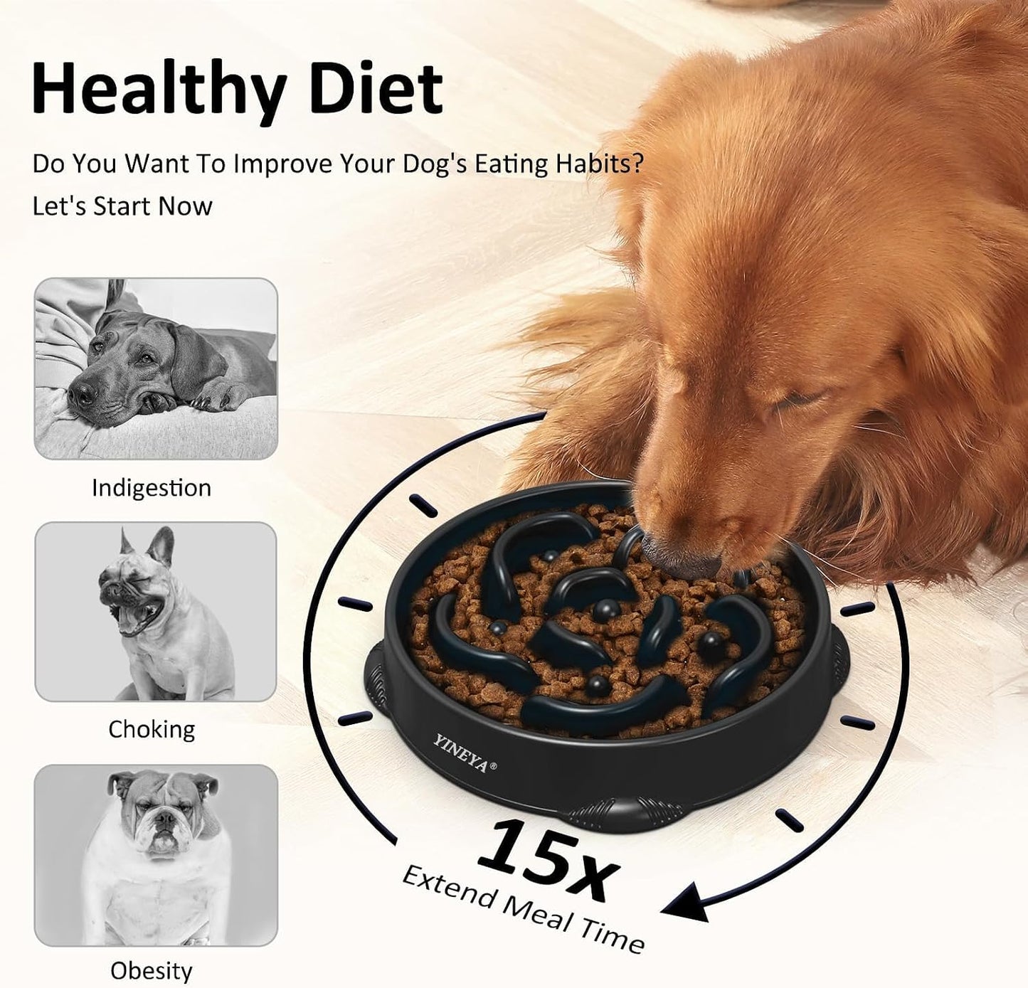 4 Cups Slow Feeder Dog Bowls Large Breed Anti-Choking Healthy Eating | Dog Food Bowl Slow down Eating Prevents Bloat, Promotes Healthy Digestion, Puzzle Feeder Interactive Makes Meal Time Fun