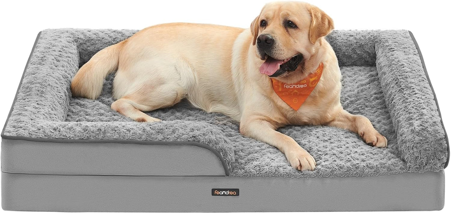 Orthopedic Dog Bed for Large Dogs, Memory Foam Dog Bed Sofa Pet Couch with Sides, Removable Washable Cover and Waterproof Liner, 122 X 89 X 18 Cm, Dove Grey PGW254G01
