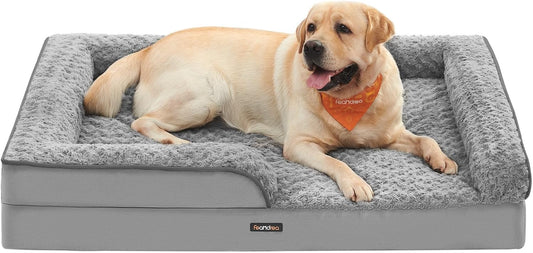 Orthopedic Dog Bed for Large Dogs, Memory Foam Dog Bed Sofa Pet Couch with Sides, Removable Washable Cover and Waterproof Liner, 122 X 89 X 18 Cm, Dove Grey PGW254G01